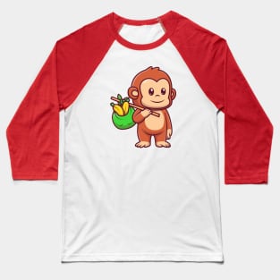 Cute Monkey Bring Banana With Bag Cartoon Baseball T-Shirt